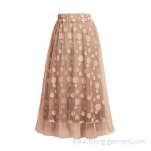 Women Sweet A-Line Mid-calf Dot Elastic Waist Skirt